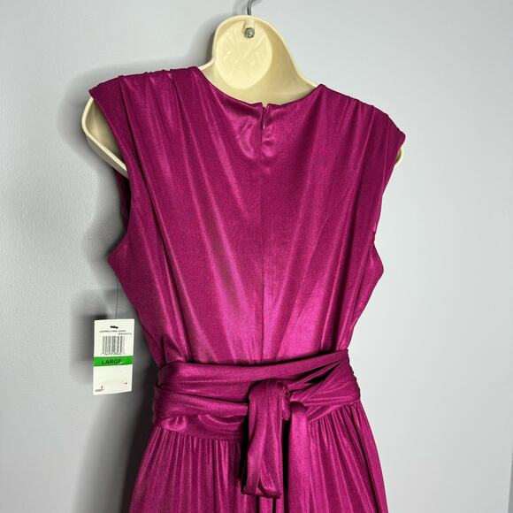Dress The Population Krista Plunge Neck Side Slit Gown Dress Maxi Prom Magenta L - Picture 8 of 12